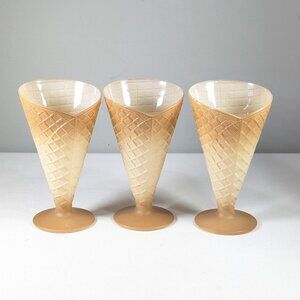 Vintage Italian Gelato Ice Cream Sundae Waffle Cone Glass Serving Cups set of 3,